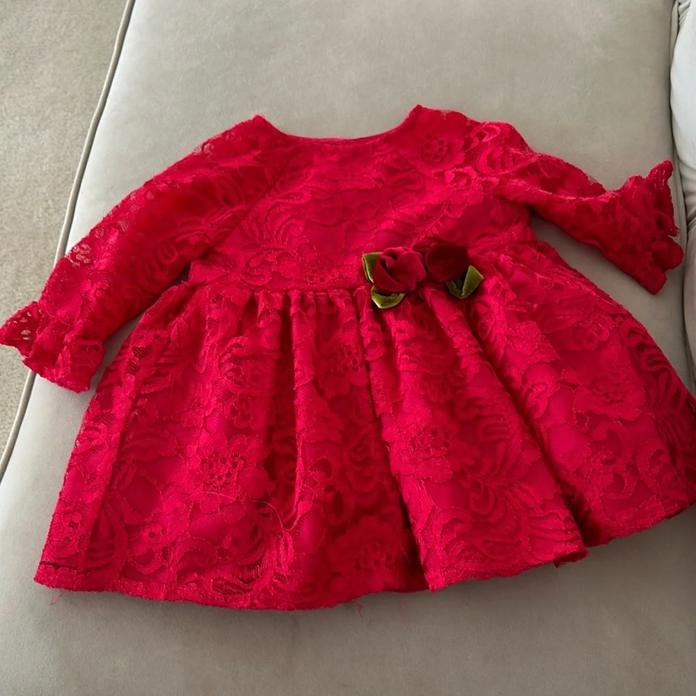Girls 18 month lace rose fancy lined crinoline dress bell sleeve valentines